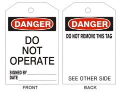 DANGER DO NOT OPERATE TAGS - BACK 1, 6.125X3, Laminated Tag Board, 10/PK