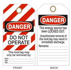 DANGER DO NOT OPERATE DATE TAGS, 6.125X3, Laminated Tag Board, 10/PK