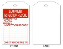 EQUIPMENT INSPECTION RECORD EQUIPMENT NO ___ LOCATION ___ REMARKS ___ INSPECTION RECORD DO, 6.125X3, Laminated Tag Board, 10/PK