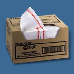 Chix Foodserv Towel Wht/Red Stripe with O Microban, 150/cs