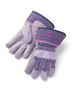 Gray Leather Palm Work Gloves, 2.5" rubberized cuff