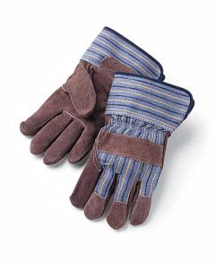 Charcoal leather palm work glove, patched, double palm, 3" cuff