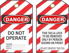 DANGER DO NOT OPERATE TAGS, 6.125X3, Rigid Vinyl, 25/PK