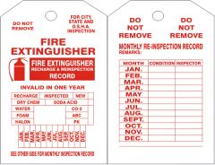 FIRE EXTINGUISHER TAGS, 6.125X3, Laminated Tag Board, 10/PK