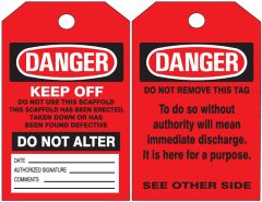 DANGER SCAFFOLD TAGS, 6.125X3, Tagboard, 25/PK